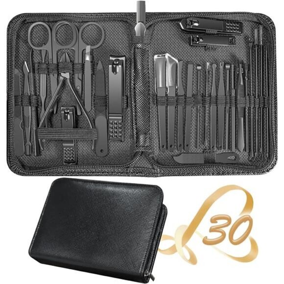 Manicure 30 n 1 Nail Clipper Set Fingernail Toenail Tool Pedicure Manicure BLACK